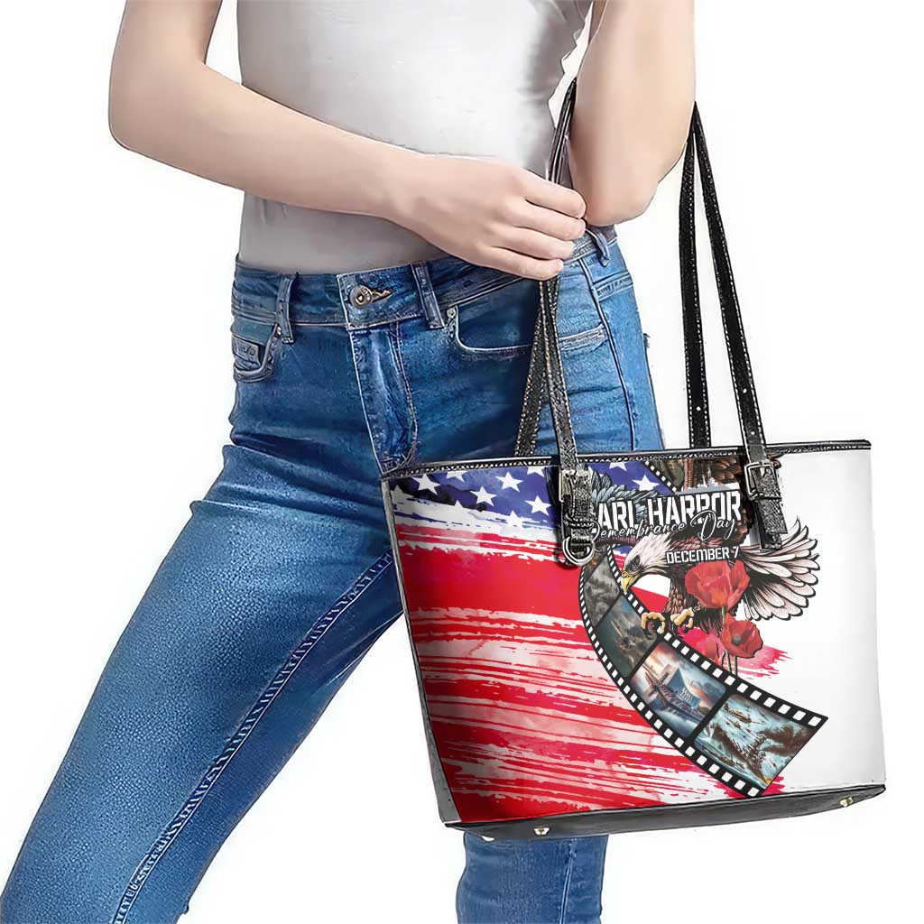 Pearl Harbor Remembrance Day Leather Tote Bag Lest We Forget - The Bald Eagle Remembers LT03 - Polynesian Pride