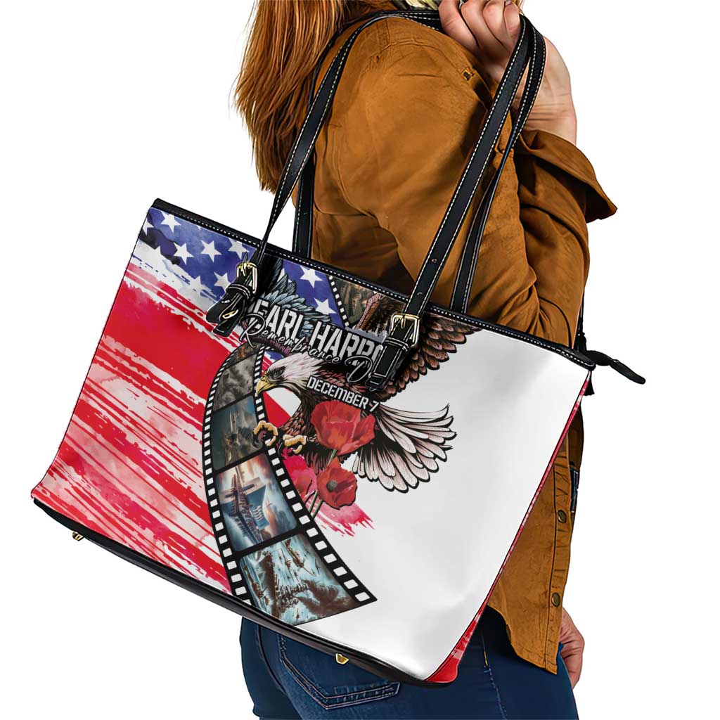 Pearl Harbor Remembrance Day Leather Tote Bag Lest We Forget - The Bald Eagle Remembers LT03 - Polynesian Pride
