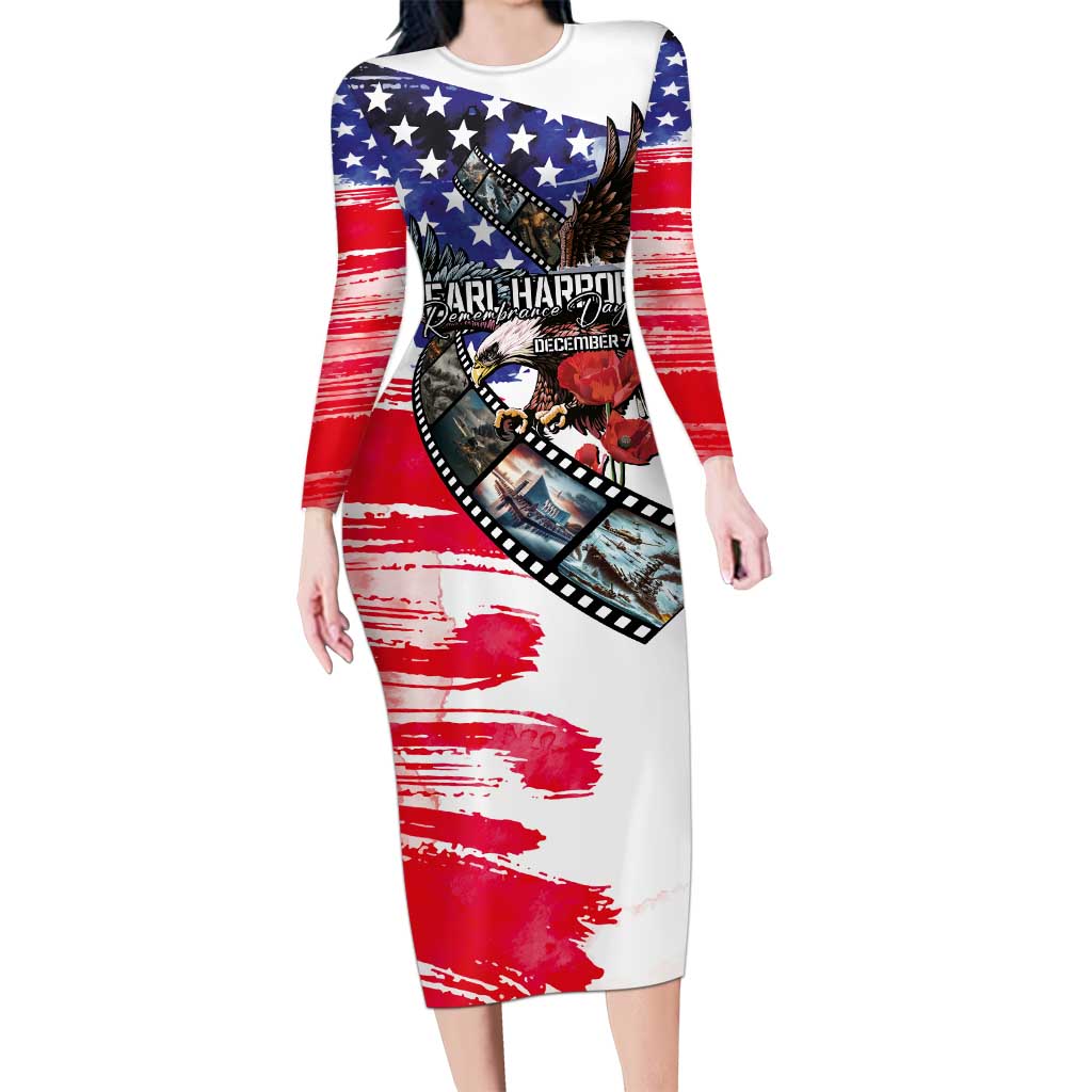 Pearl Harbor Remembrance Day Personalized Long Sleeve Bodycon Dress Lest We Forget - The Bald Eagle Remembers LT03 Long Dress White - Polynesian Pride