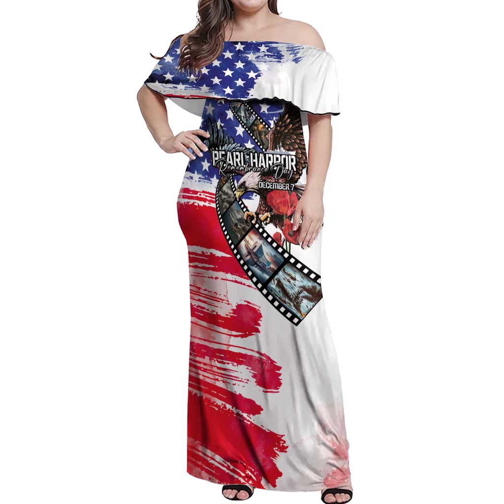 Pearl Harbor Remembrance Day Personalized Off Shoulder Maxi Dress Lest We Forget - The Bald Eagle Remembers LT03 Women White - Polynesian Pride