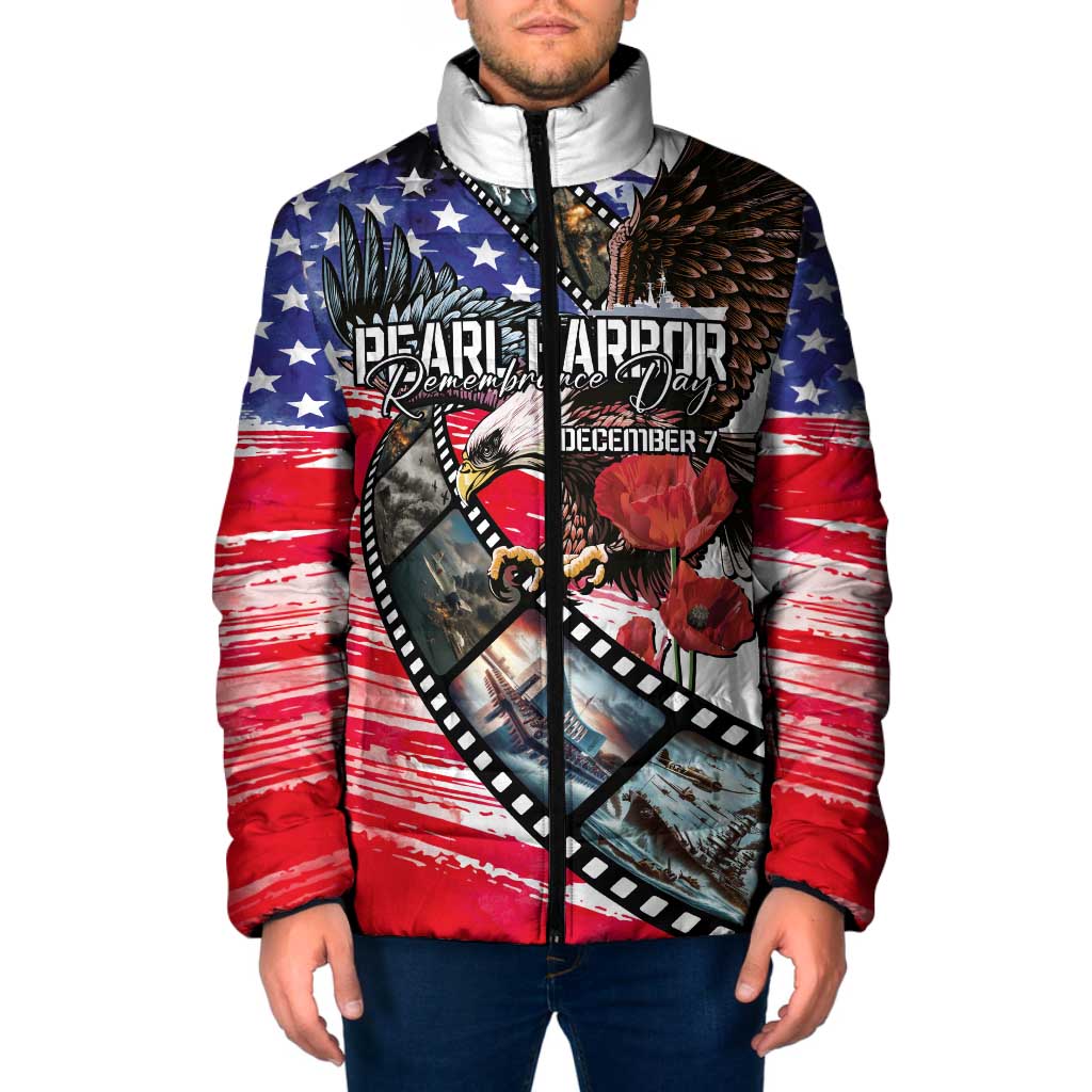 Pearl Harbor Remembrance Day Personalized Padded Jacket Lest We Forget - The Bald Eagle Remembers LT03 Men White - Polynesian Pride