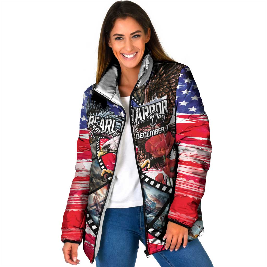 Pearl Harbor Remembrance Day Personalized Padded Jacket Lest We Forget - The Bald Eagle Remembers LT03 Women White - Polynesian Pride
