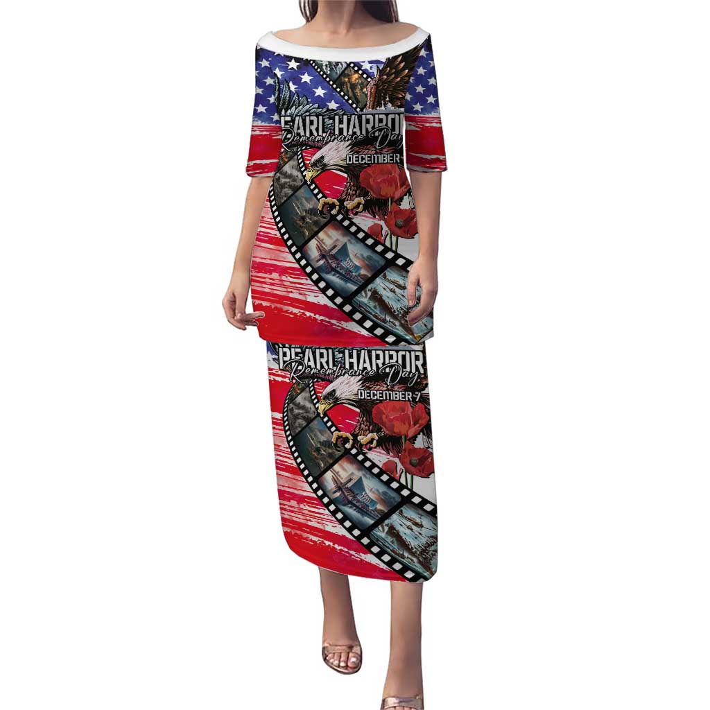 Pearl Harbor Remembrance Day Personalized Puletasi Lest We Forget - The Bald Eagle Remembers LT03 Long Dress White - Polynesian Pride