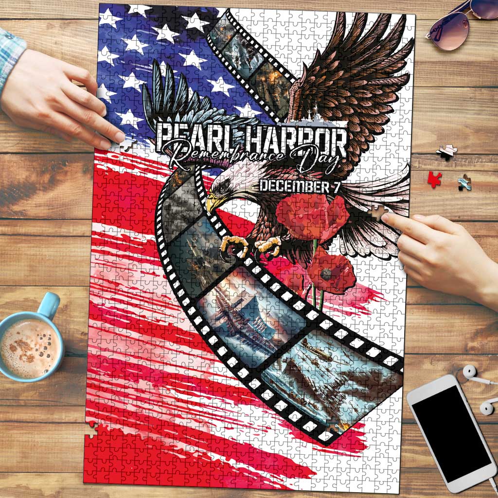 Pearl Harbor Remembrance Day Puzzle Lest We Forget - The Bald Eagle Remembers LT03 White - Polynesian Pride