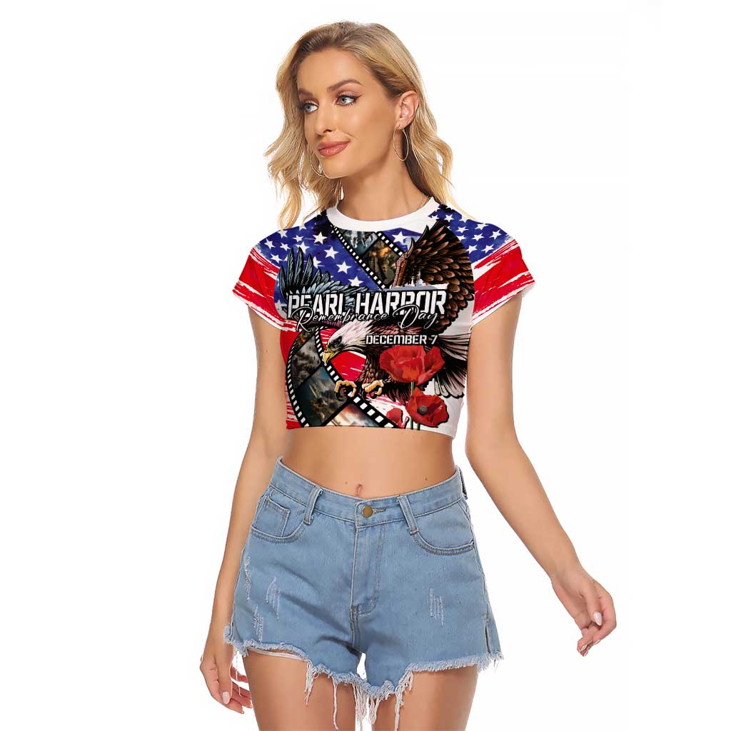 Pearl Harbor Remembrance Day Personalized Raglan Cropped T Shirt Lest We Forget - The Bald Eagle Remembers LT03 Female White - Polynesian Pride