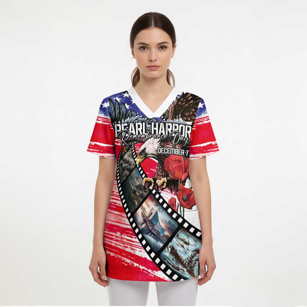 Pearl Harbor Remembrance Day Personalized Scrub Top Lest We Forget - The Bald Eagle Remembers - Polynesian Pride
