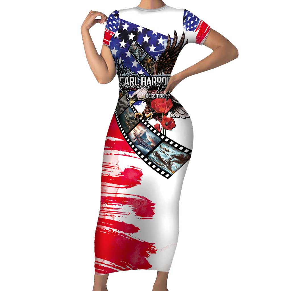 Pearl Harbor Remembrance Day Personalized Short Sleeve Bodycon Dress Lest We Forget - The Bald Eagle Remembers LT03 Long Dress White - Polynesian Pride