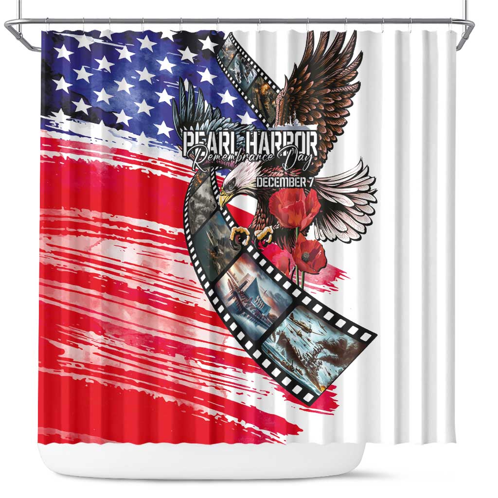 Pearl Harbor Remembrance Day Shower Curtain Lest We Forget - The Bald Eagle Remembers LT03 White - Polynesian Pride