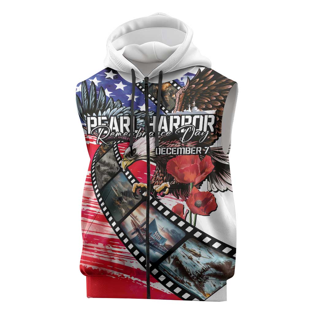 Pearl Harbor Remembrance Day Personalized Sleeveless Zip Hoodie Lest We Forget - The Bald Eagle Remembers LT03 White - Polynesian Pride