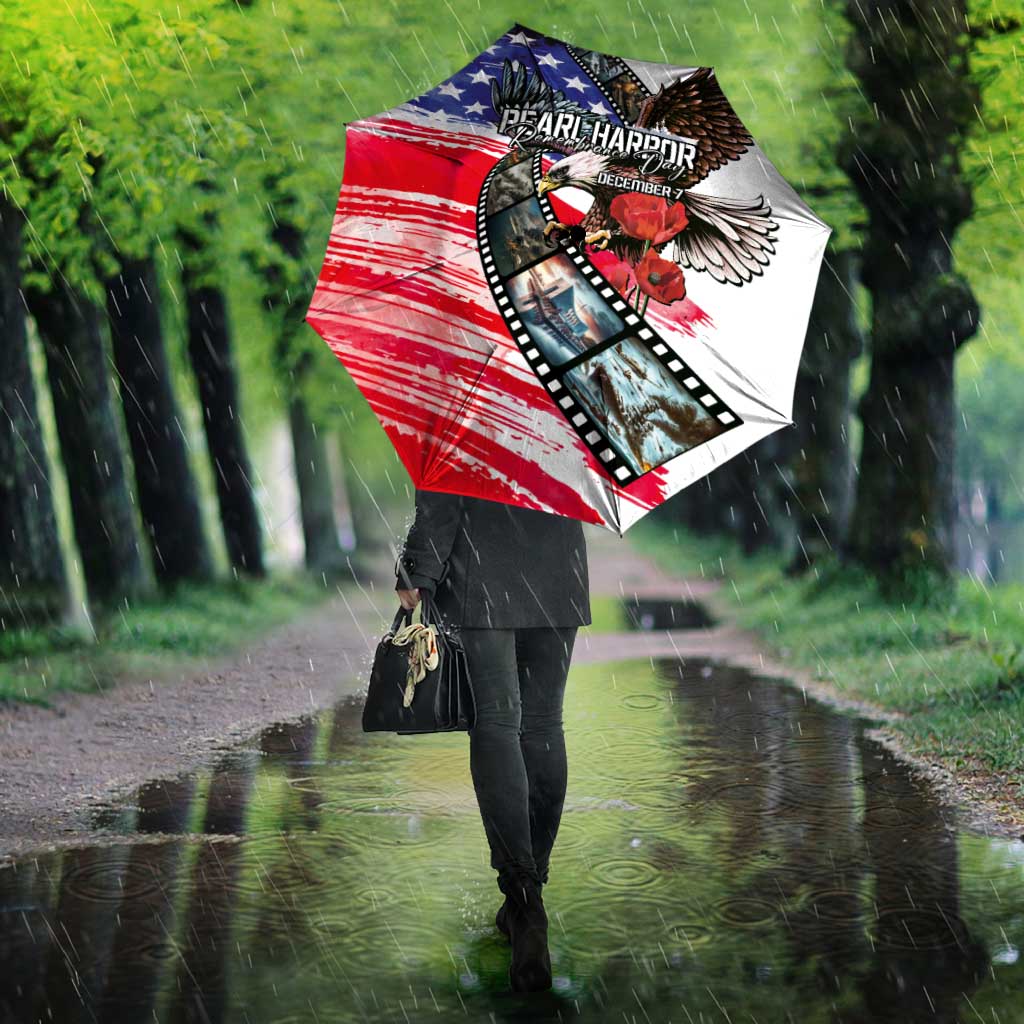 Pearl Harbor Remembrance Day Umbrella Lest We Forget - The Bald Eagle Remembers - Polynesian Pride