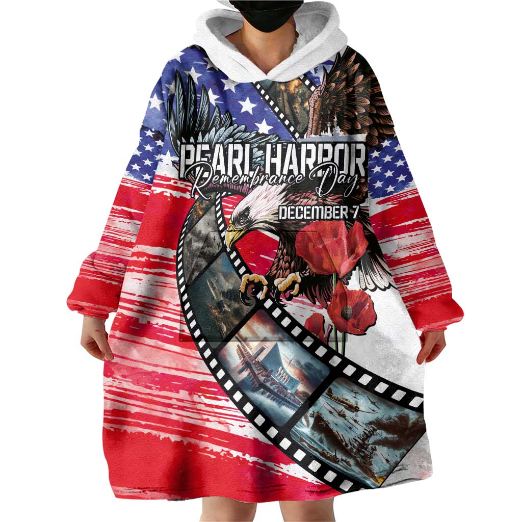 Pearl Harbor Remembrance Day Personalized Wearable Blanket Hoodie Lest We Forget - The Bald Eagle Remembers - Polynesian Pride