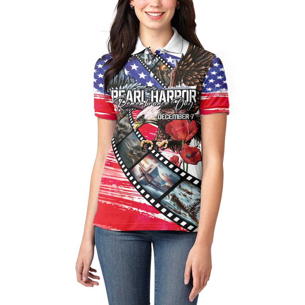 Pearl Harbor Remembrance Day Personalized Women Polo Shirt Lest We Forget - The Bald Eagle Remembers - Polynesian Pride