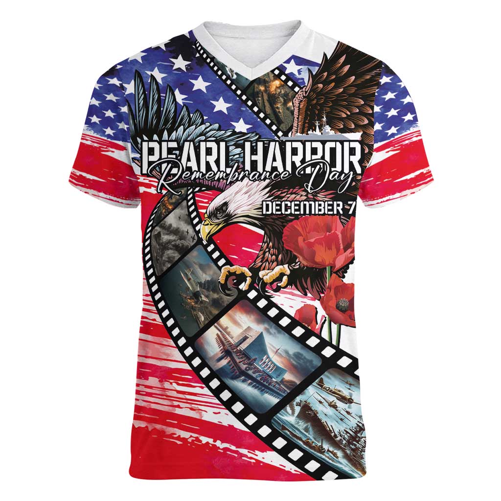 Pearl Harbor Remembrance Day Personalized Women V-Neck T-Shirt Lest We Forget - The Bald Eagle Remembers LT03 Female White - Polynesian Pride
