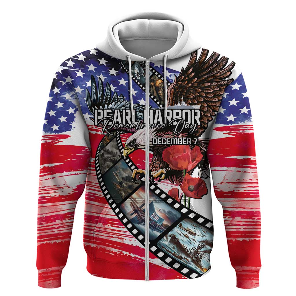 Pearl Harbor Remembrance Day Personalized Zip Hoodie Lest We Forget - The Bald Eagle Remembers LT03 Zip Hoodie White - Polynesian Pride