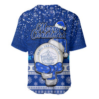Palau Christmas Baseball Jersey Snowman Hugs Palau Coat of Arms Maori Pattern Blue Style LT03 - Polynesian Pride