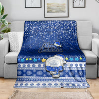 Palau Christmas Blanket Snowman Hugs Palau Coat of Arms Maori Pattern Blue Style LT03 - Polynesian Pride