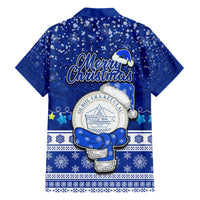 Palau Christmas Family Matching Off Shoulder Maxi Dress and Hawaiian Shirt Snowman Hugs Palau Coat of Arms Maori Pattern Blue Style LT03 - Polynesian Pride