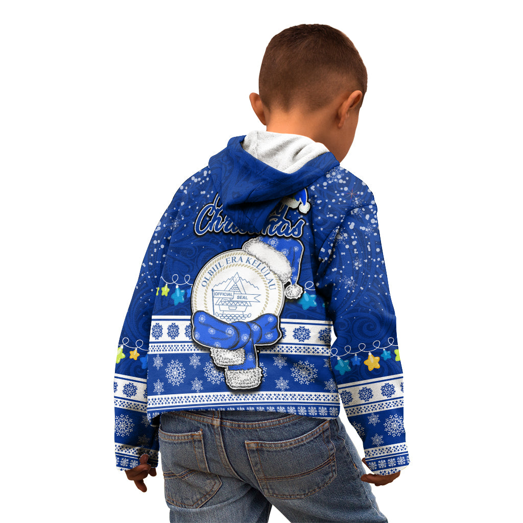 Palau Christmas Kid Hoodie Snowman Hugs Palau Coat of Arms Maori Pattern Blue Style LT03 - Polynesian Pride