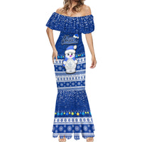 Palau Christmas Mermaid Dress Snowman Hugs Palau Coat of Arms Maori Pattern Blue Style LT03 - Polynesian Pride