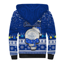 Palau Christmas Sherpa Hoodie Snowman Hugs Palau Coat of Arms Maori Pattern Blue Style LT03 - Polynesian Pride