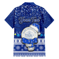 Personalised Palau Christmas Family Matching Long Sleeve Bodycon Dress and Hawaiian Shirt Snowman Hugs Palau Coat of Arms Maori Pattern Blue Style LT03 - Polynesian Pride