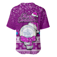 Palau Christmas Baseball Jersey Snowman Hugs Palau Coat of Arms Maori Pattern Pink Style LT03 - Polynesian Pride
