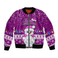 Palau Christmas Bomber Jacket Snowman Hugs Palau Coat of Arms Maori Pattern Pink Style LT03 Unisex Pink - Polynesian Pride