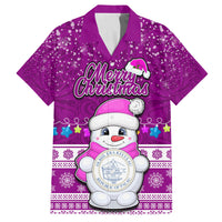 Palau Christmas Family Matching Off Shoulder Maxi Dress and Hawaiian Shirt Snowman Hugs Palau Coat of Arms Maori Pattern Pink Style LT03 Dad's Shirt - Short Sleeve Pink - Polynesian Pride