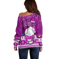Palau Christmas Off Shoulder Sweater Snowman Hugs Palau Coat of Arms Maori Pattern Pink Style LT03 - Polynesian Pride
