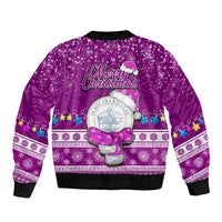 Palau Christmas Sleeve Zip Bomber Jacket Snowman Hugs Palau Coat of Arms Maori Pattern Pink Style LT03 - Polynesian Pride