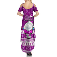 Palau Christmas Summer Maxi Dress Snowman Hugs Palau Coat of Arms Maori Pattern Pink Style LT03 - Polynesian Pride