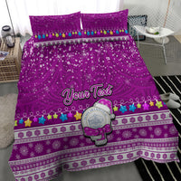 Personalised Palau Christmas Bedding Set Snowman Hugs Palau Coat of Arms Maori Pattern Pink Style LT03 - Polynesian Pride