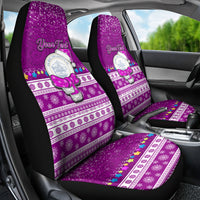Personalised Palau Christmas Car Seat Cover Snowman Hugs Palau Coat of Arms Maori Pattern Pink Style LT03 - Polynesian Pride