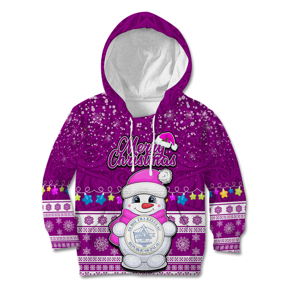 Personalised Palau Christmas Kid Hoodie Snowman Hugs Palau Coat of Arms Maori Pattern Pink Style LT03 Hoodie Pink - Polynesian Pride