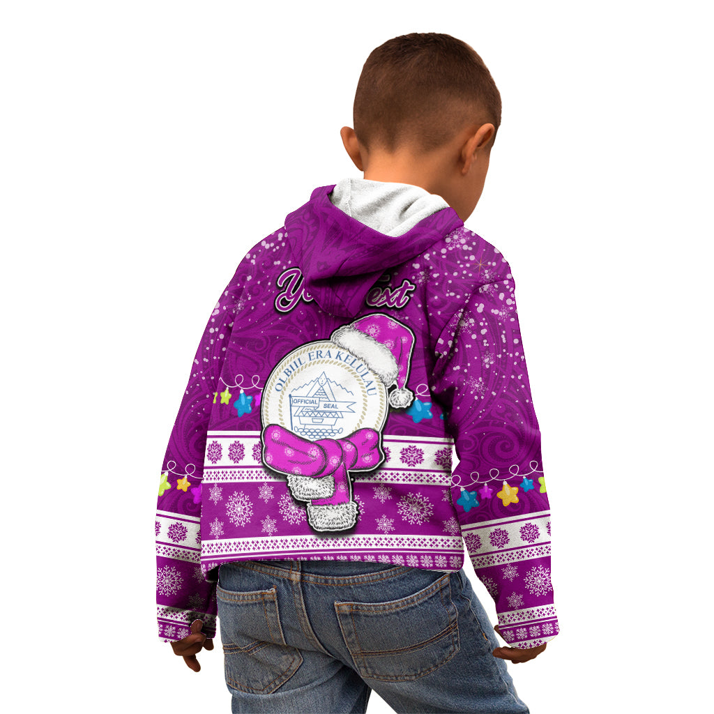 Personalised Palau Christmas Kid Hoodie Snowman Hugs Palau Coat of Arms Maori Pattern Pink Style LT03 - Polynesian Pride