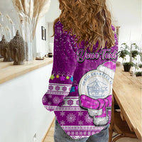 Personalised Palau Christmas Women Casual Shirt Snowman Hugs Palau Coat of Arms Maori Pattern Pink Style LT03 - Polynesian Pride