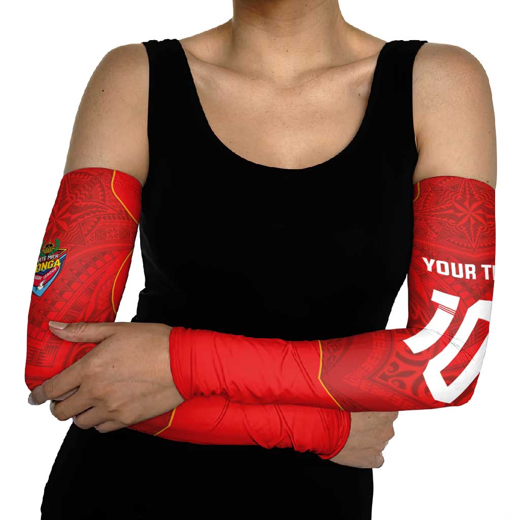 Custom Mate Ma'a Tonga Rugby Arm Sleeves Ngatu Tribal Motifs Sporty Style - Polynesian Pride