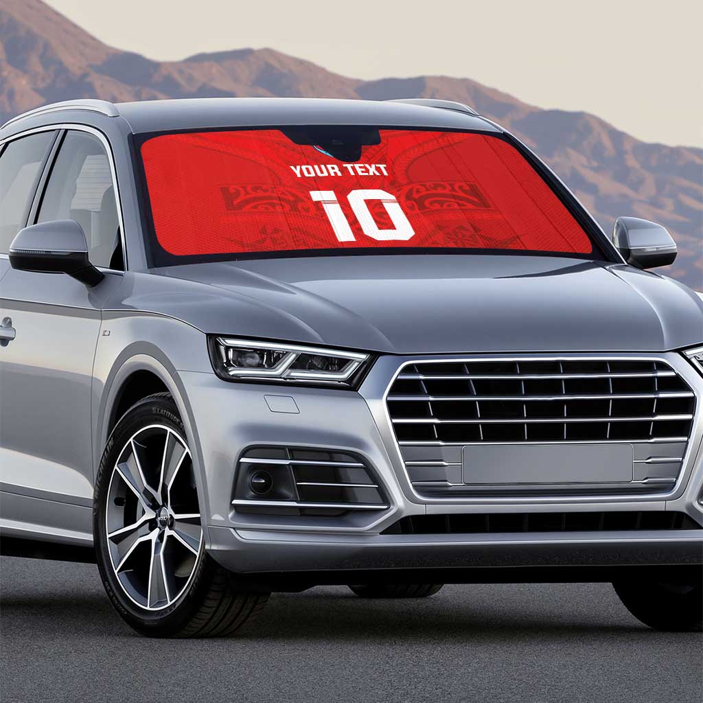 Custom Mate Ma'a Tonga Rugby Auto Sun Shade Ngatu Tribal Motifs Sporty Style - Polynesian Pride