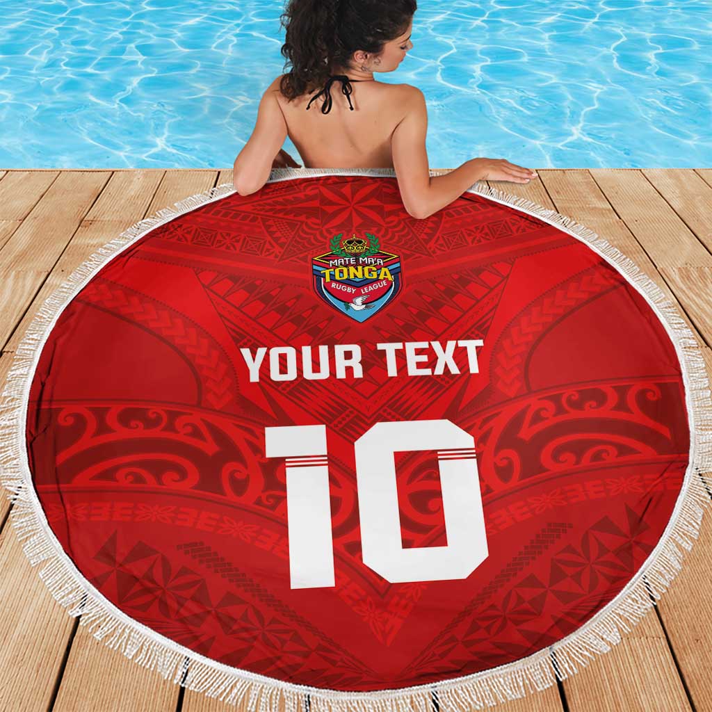 Custom Mate Ma'a Tonga Rugby Beach Blanket Ngatu Tribal Motifs Sporty Style - Polynesian Pride