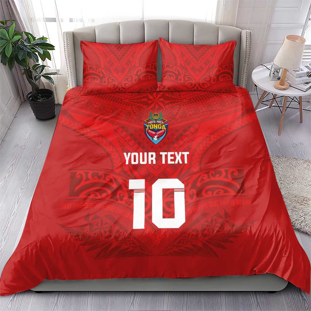 Custom Mate Ma'a Tonga Rugby Bedding Set Ngatu Tribal Motifs Sporty Style - Polynesian Pride