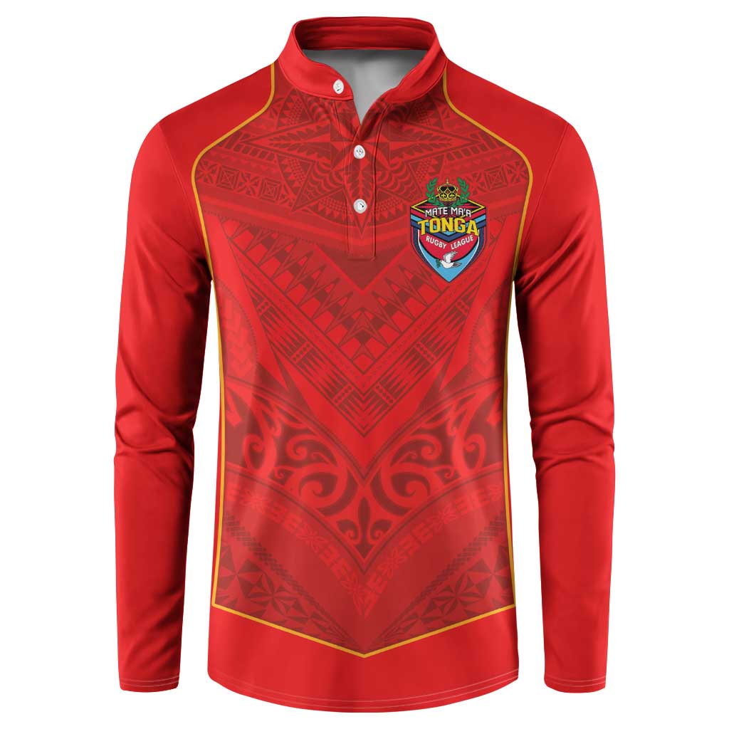 Custom Mate Ma'a Tonga Rugby Button Sweatshirt Ngatu Tribal Motifs Sporty Style - Polynesian Pride