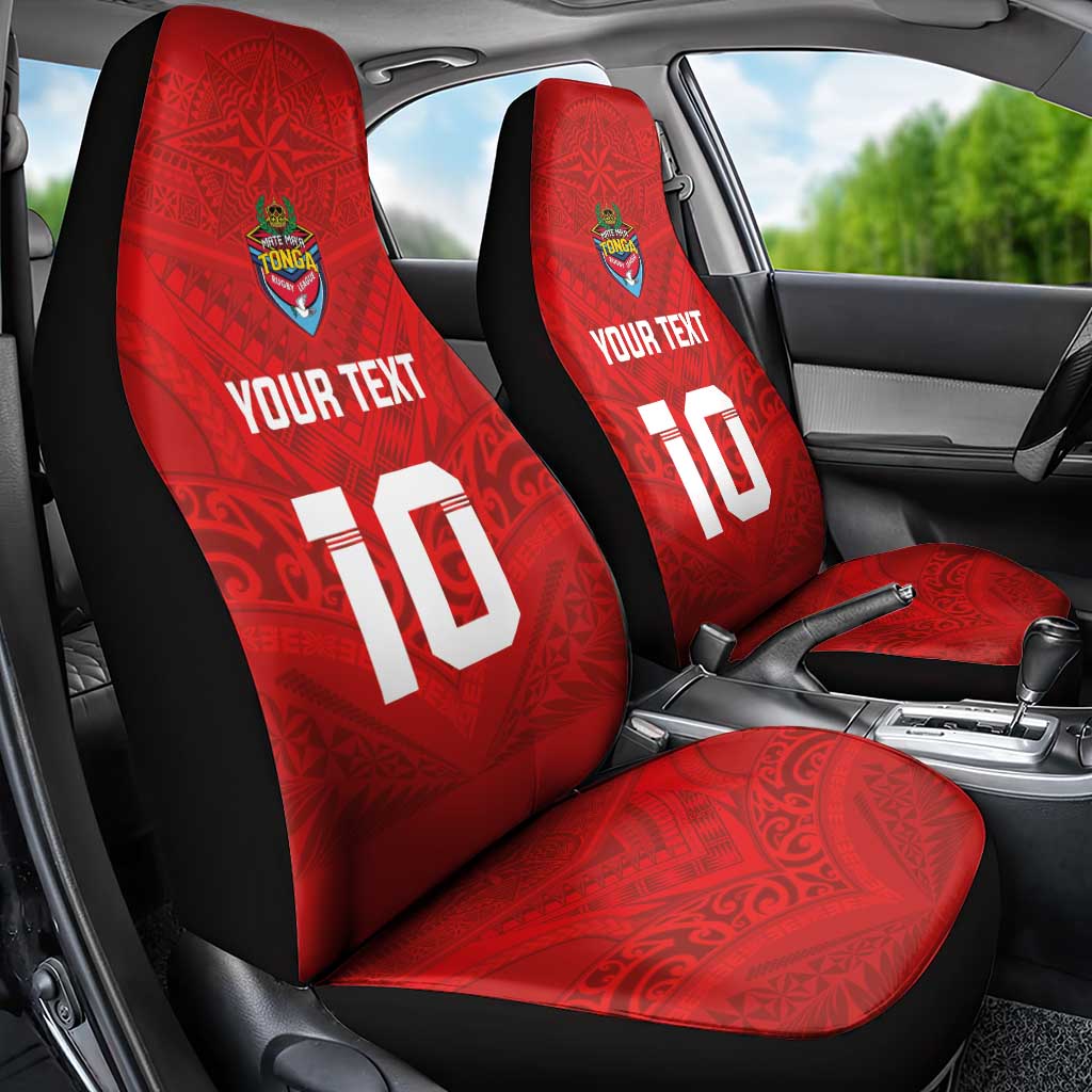 Custom Mate Ma'a Tonga Rugby Car Seat Cover Ngatu Tribal Motifs Sporty Style - Polynesian Pride