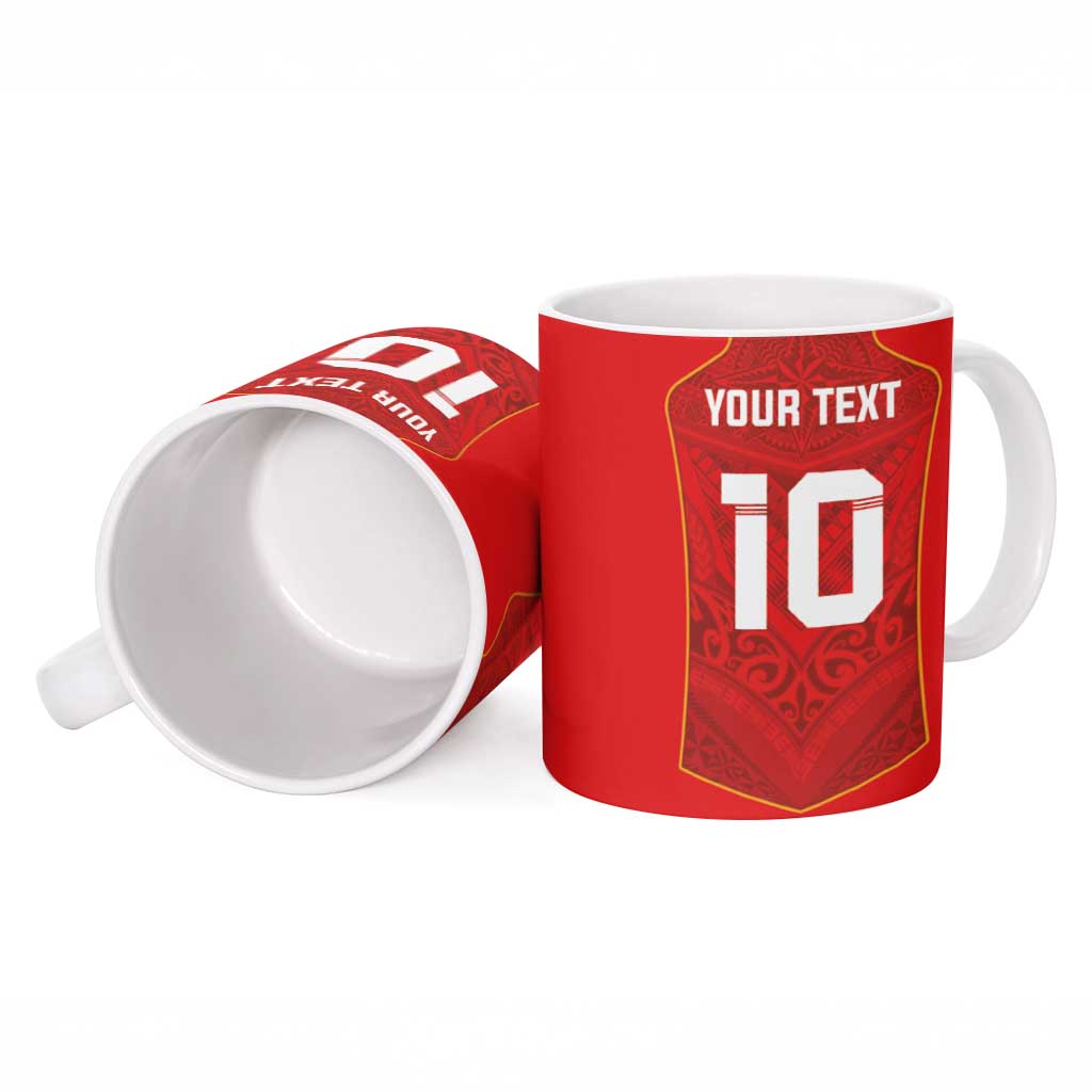 Custom Mate Ma'a Tonga Rugby Ceramic Mug Ngatu Tribal Motifs Sporty Style - Polynesian Pride