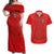Custom Mate Ma'a Tonga Rugby Couples Matching Off Shoulder Maxi Dress and Hawaiian Shirt Ngatu Tribal Motifs Sporty Style - Polynesian Pride