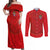 Custom Mate Ma'a Tonga Rugby Couples Matching Off Shoulder Maxi Dress and Long Sleeve Button Shirt Ngatu Tribal Motifs Sporty Style - Polynesian Pride