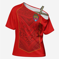 Custom Mate Ma'a Tonga Rugby Cross Shoulder Shirt Ngatu Tribal Motifs Sporty Style - Polynesian Pride