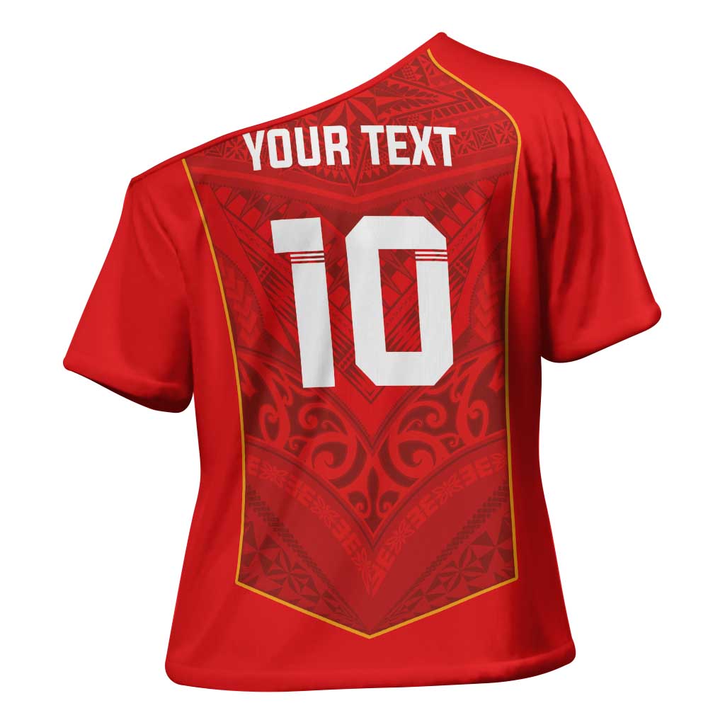 Custom Mate Ma'a Tonga Rugby Cross Shoulder Shirt Ngatu Tribal Motifs Sporty Style - Polynesian Pride