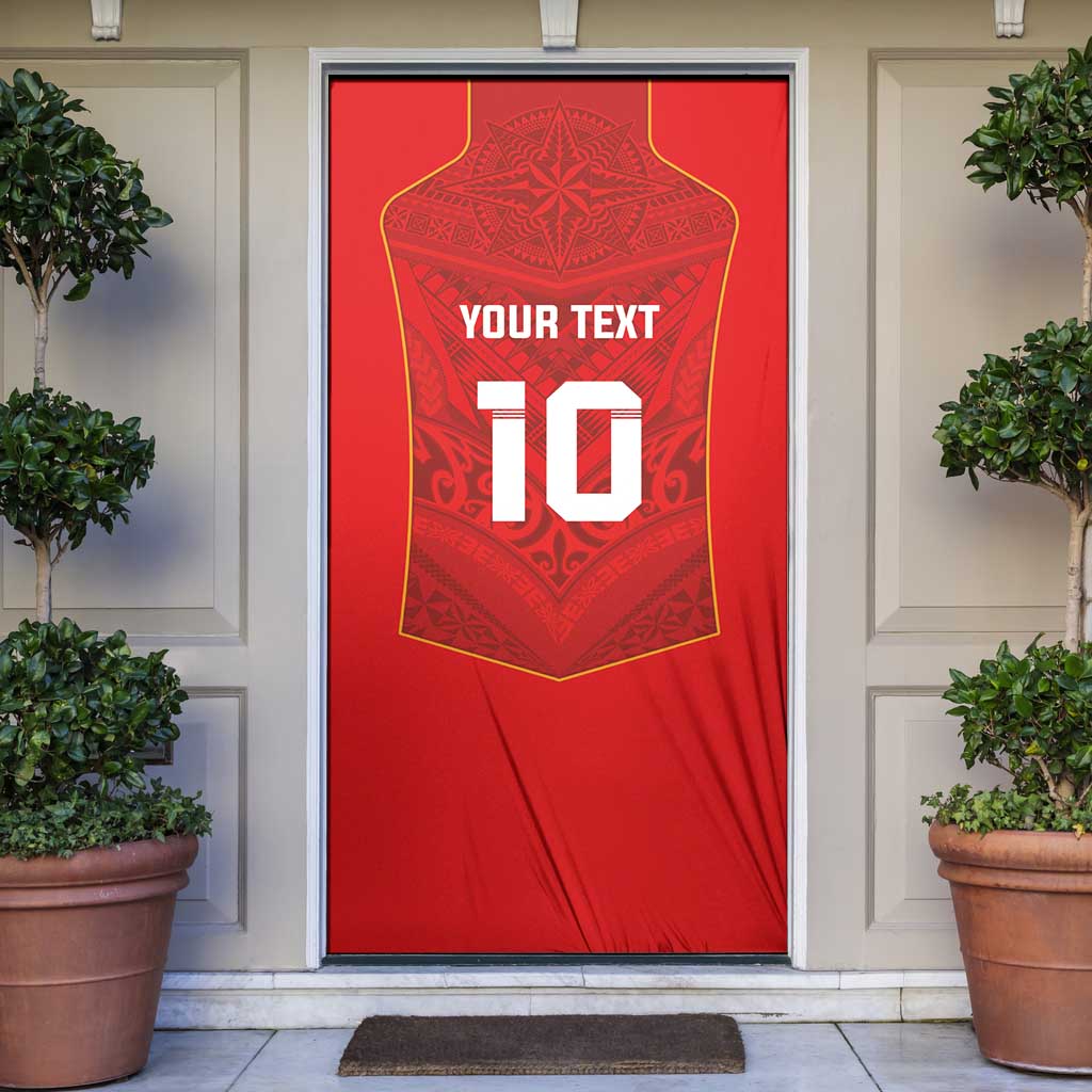 Custom Mate Ma'a Tonga Rugby Door Cover Ngatu Tribal Motifs Sporty Style - Polynesian Pride