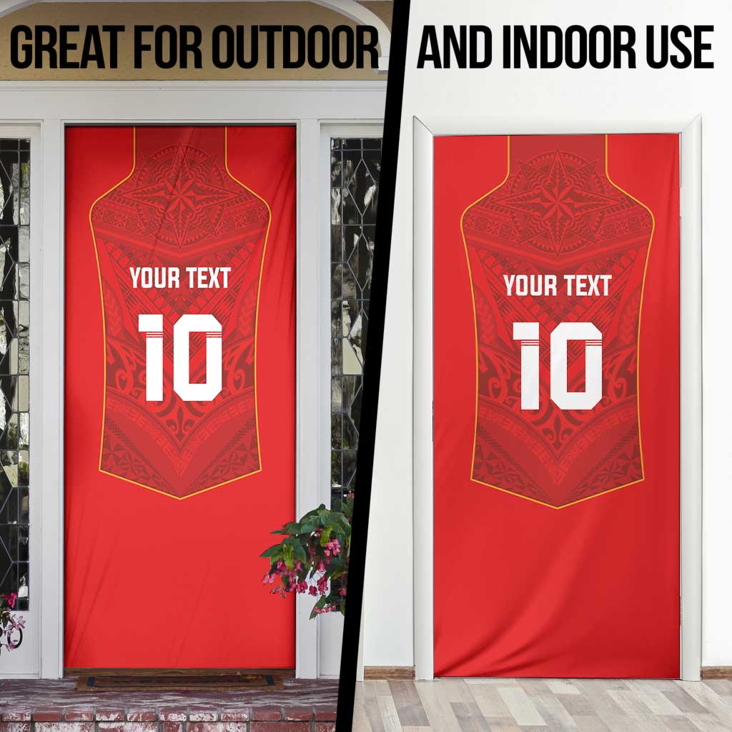 Custom Mate Ma'a Tonga Rugby Door Cover Ngatu Tribal Motifs Sporty Style - Polynesian Pride