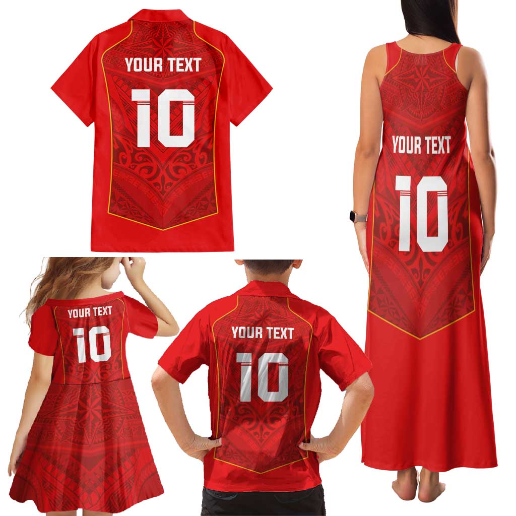 Custom Mate Ma'a Tonga Rugby Family Matching Tank Maxi Dress and Hawaiian Shirt Ngatu Tribal Motifs Sporty Style - Polynesian Pride